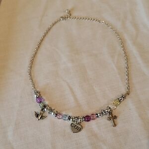 Silver Charm Necklace with Multicolor Beads